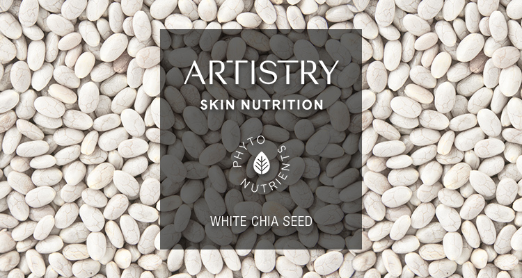 Stylised image of White Chia Seeds with ARTISTRY SKIN NUTRITION and Phytonutrients logos 